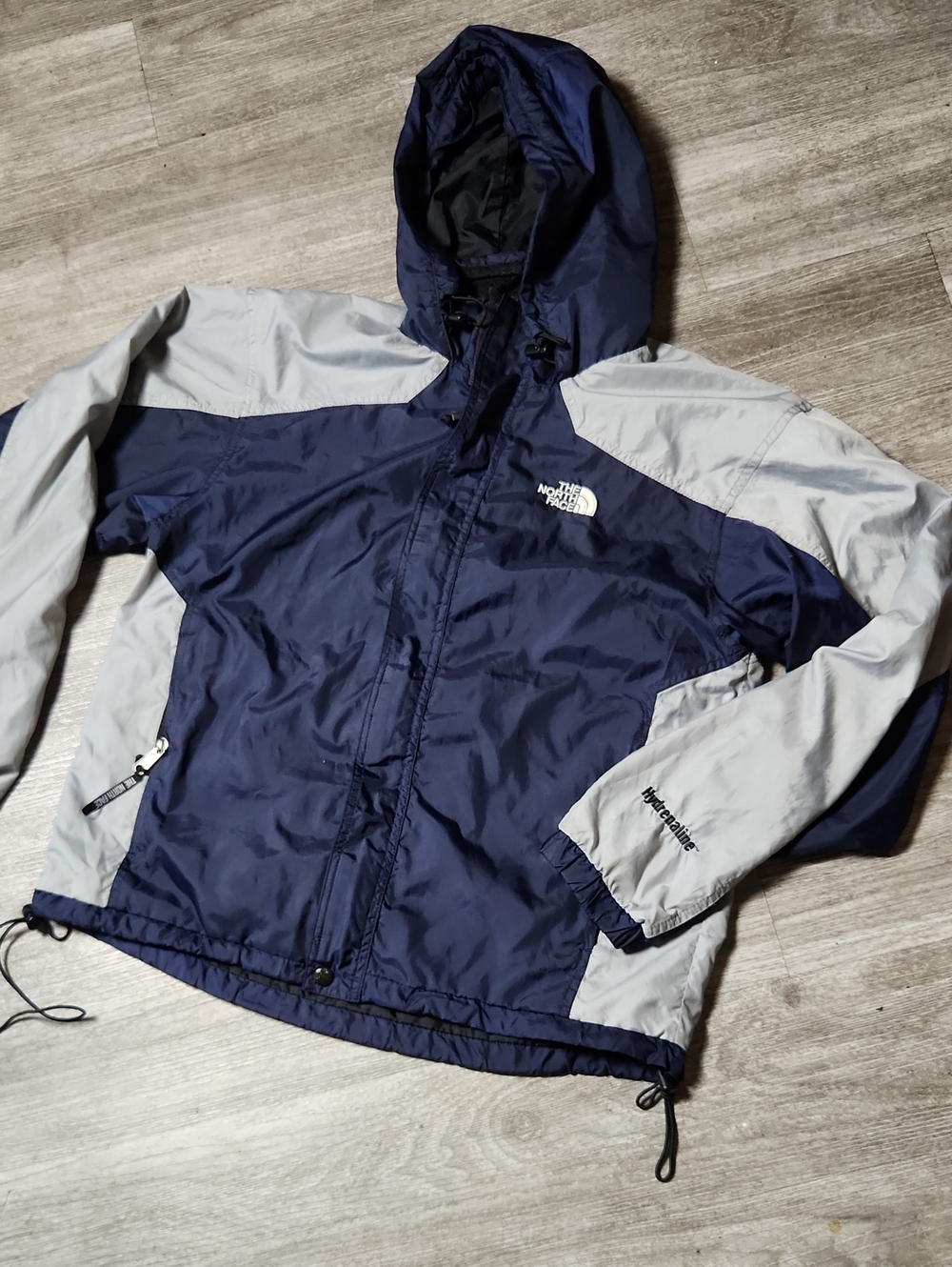 The North Face MENS Navy & Light Gray Hooded Hydrenaline Rain Jacket